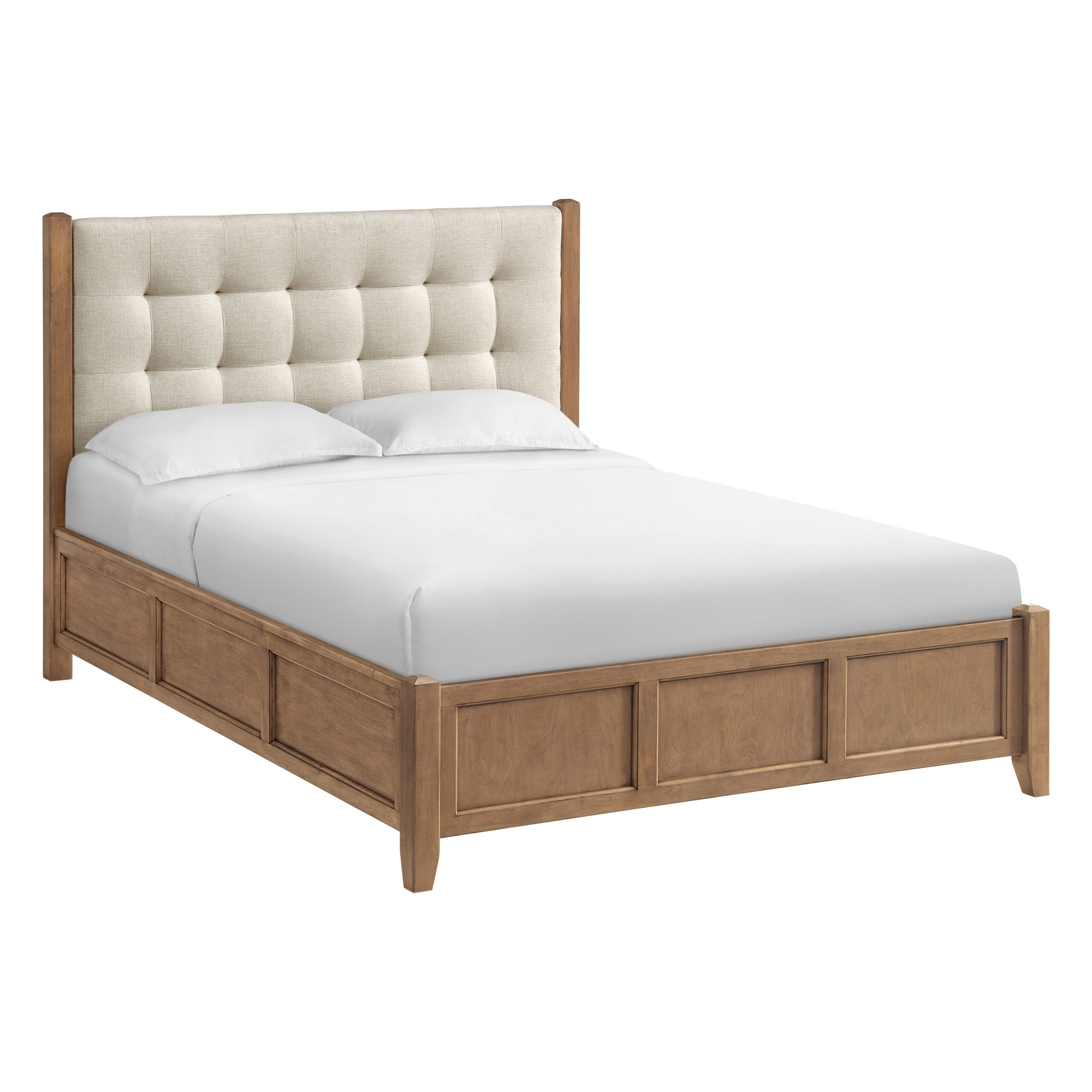 McKenzie Queen Rail Bed with Taupe Square Stitch Pecan